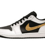 Air Jordan 1 Low White Black Metallic Gold Swoosh authentique
