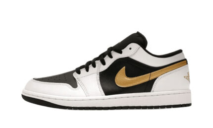 Air Jordan 1 Low White Black Metallic Gold Swoosh authentique