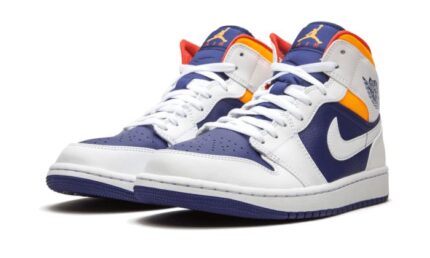Air Jordan 1 Mid White Laser Orange Deep Royal Blue - vue 2