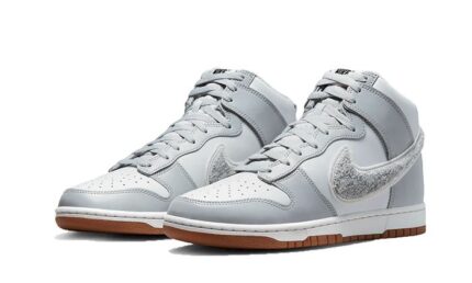 Nike Dunk High Retro Chenille Swoosh White Grey - vue 2