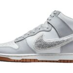 Nike Dunk High Retro Chenille Swoosh White Grey authentique