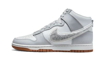 Nike Dunk High Retro Chenille Swoosh White Grey authentique